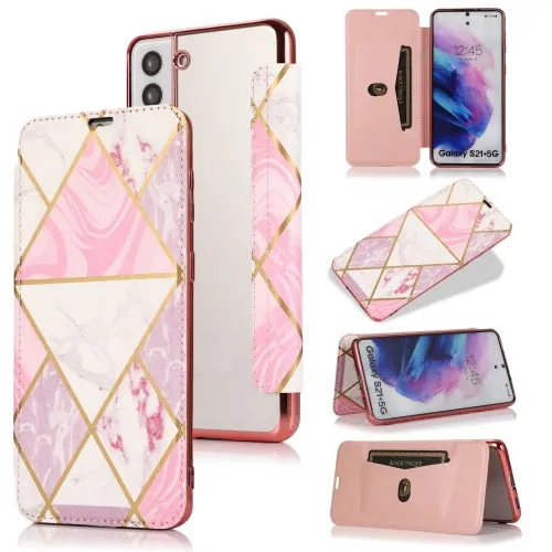 For Samsung Galaxy S21  5G Bronzing Plating PU   TPU Horizontal Flip Leather Case with Holder