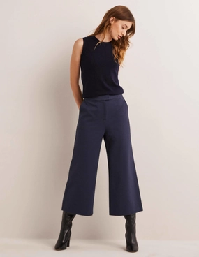 Jersey Wide Leg Culottes-Navy