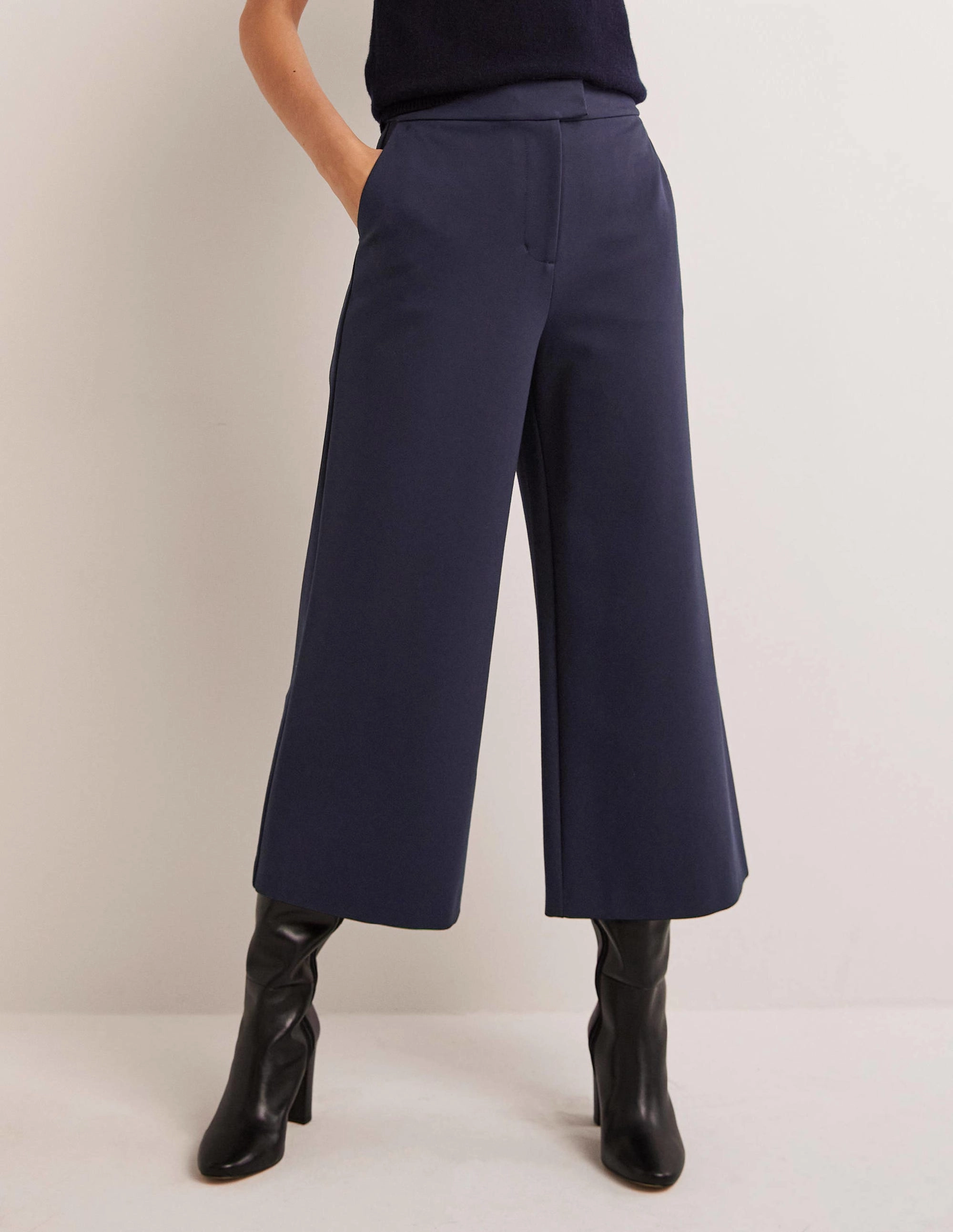 Jersey Wide Leg Culottes-Navy