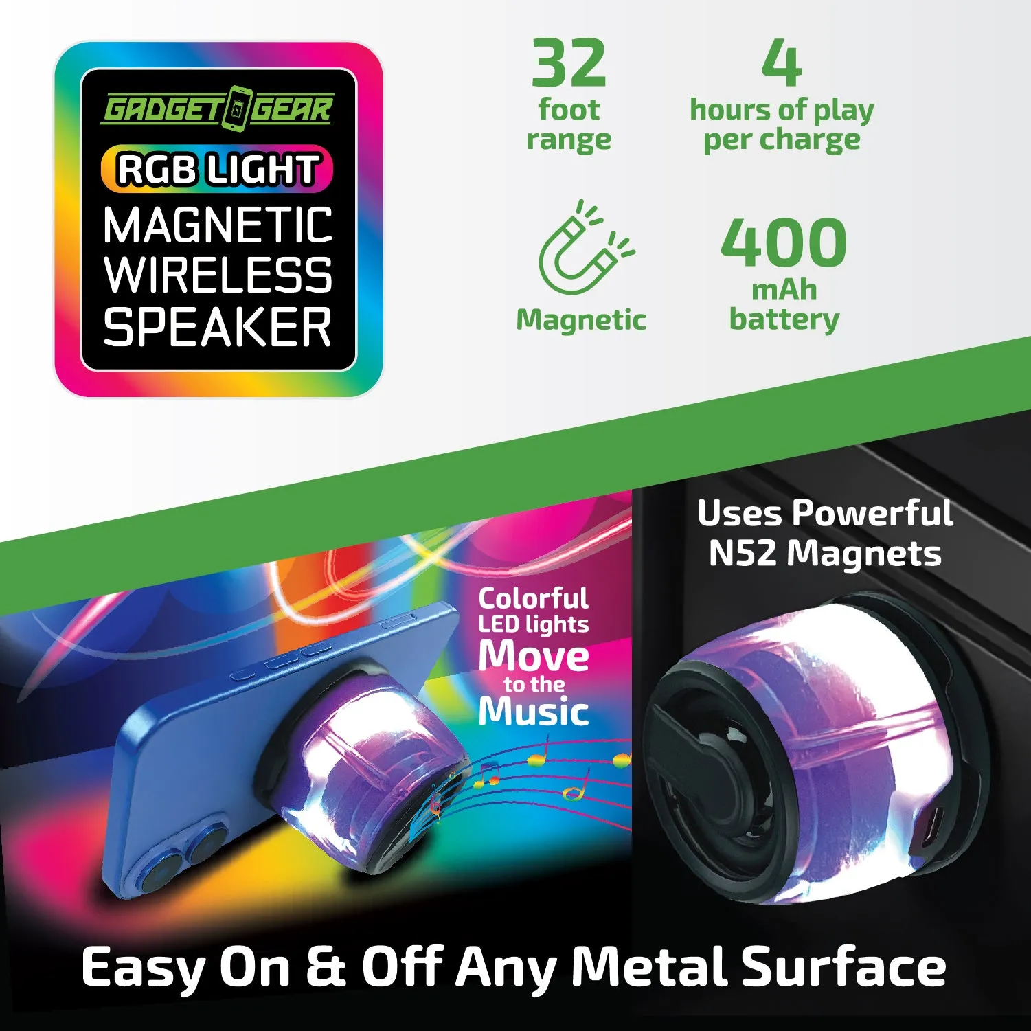Magnetic Wireless Speaker Stand with LED Lights - 6 Pieces Per Retail Ready Display 25684