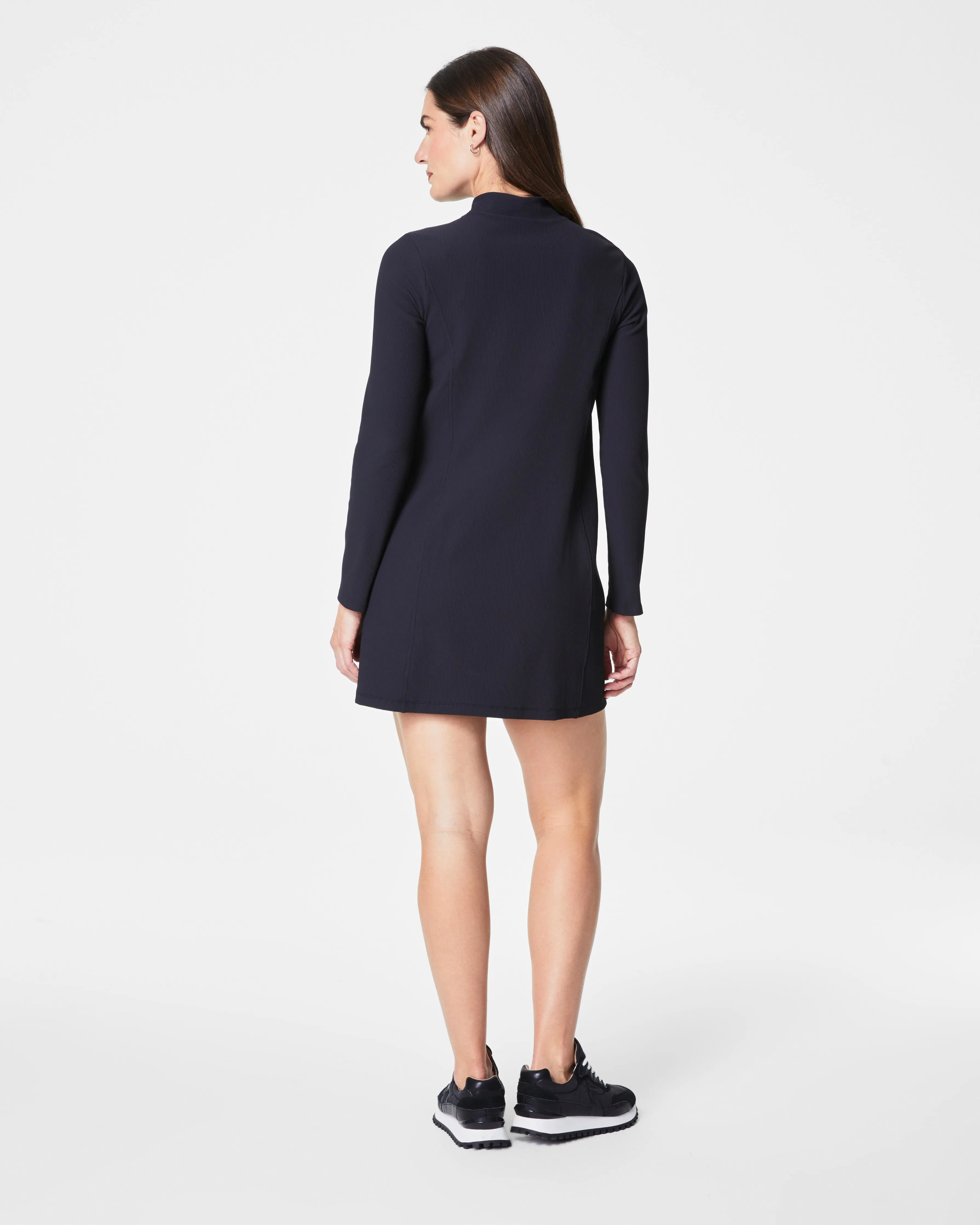 SPANXshape™ Get Moving Contour Rib Long Sleeve Zip Front Dress