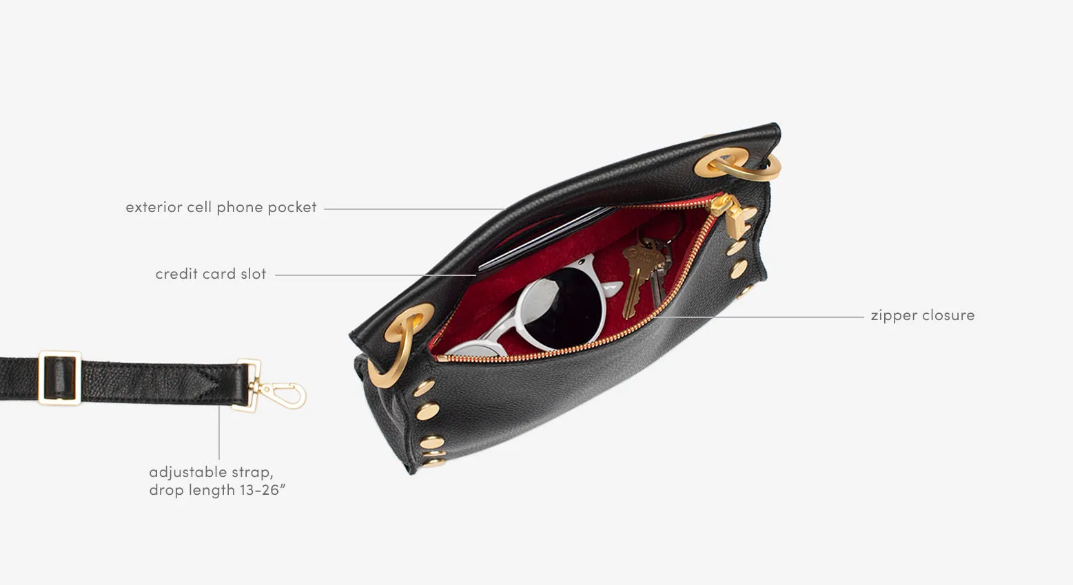 Tony | Black/Brushed Gold Red Zip | Med