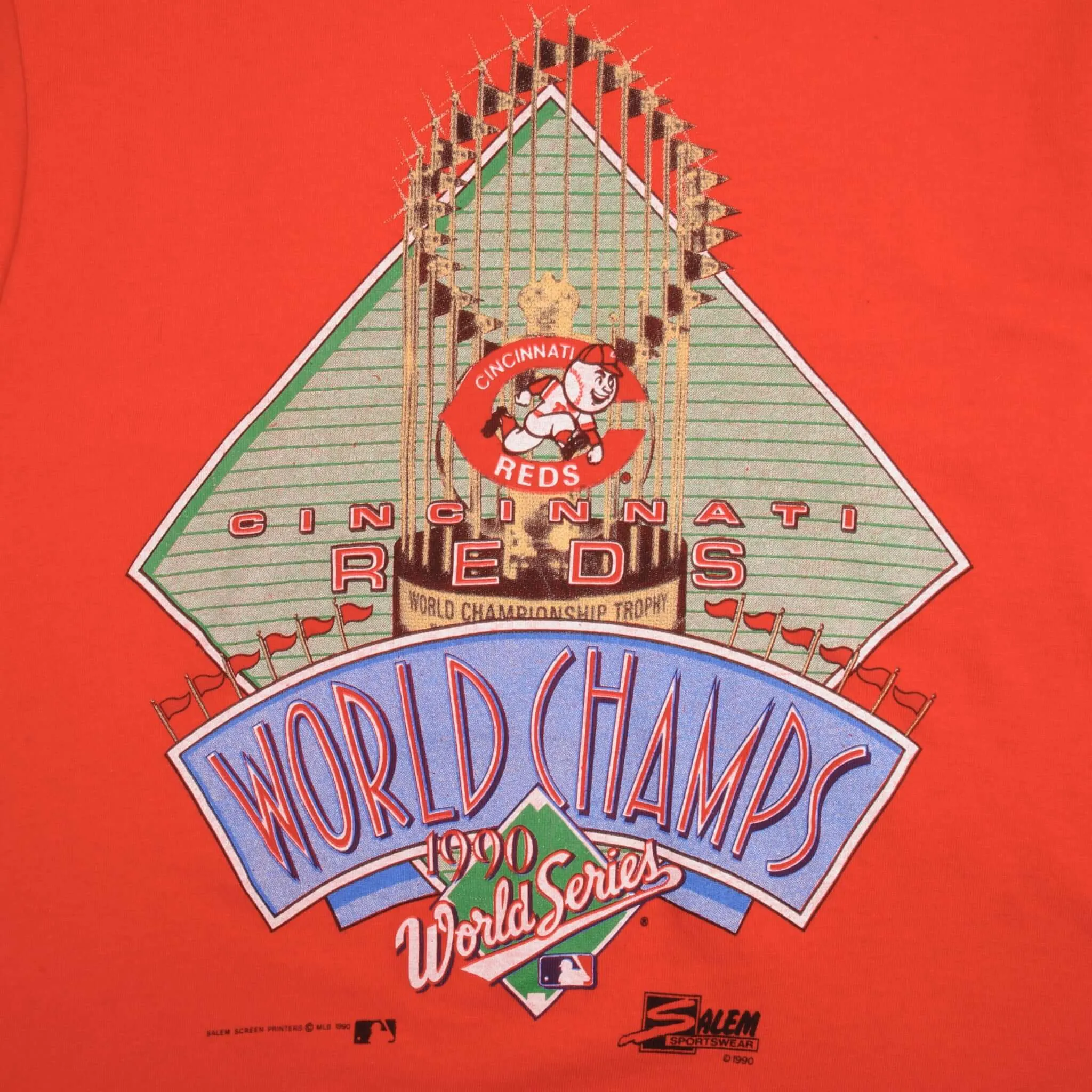 VINTAGE MLB CINCINNATI REDS WORLD CHAMPIONS TEE SHIRT 1990 MEDIUM MADE IN USA